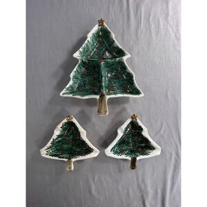 VTG Hand Painted Christmas Trees Italy Numbered each Have Wear Or Chip See Pics